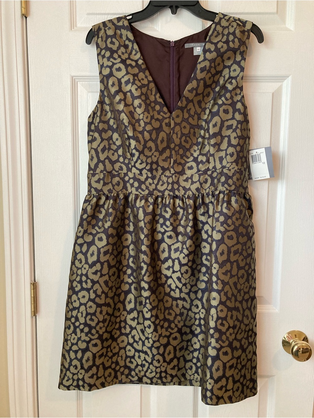 NWT Metallic Gold and Black Animal Print Cocktail Dress. Size 12.